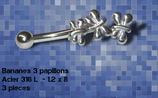 Lot 3 bananes acier 1.2 x 8 - 3 papillons