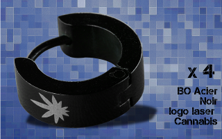 Lot 4 Boucle d oreille acier Noir - logo cannabis laser