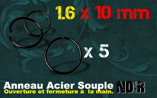 Lot de 5 anneaux souples acier Noir 1.6 x 10 - ouverture main