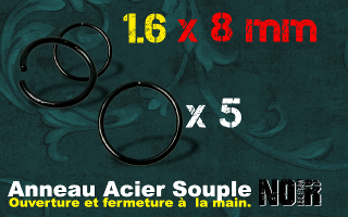 Lot de 5 anneaux souples acier Noir 1.6 x 8 - ouverture main