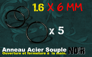 Lot de 5 anneaux souples acier Noir 1.6 x 6 - ouverture main