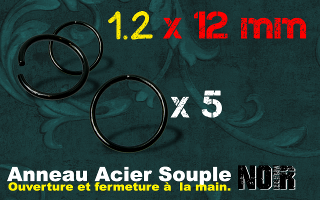 Lot de 5 anneaux souples acier Noir 1.2 x 12 - ouverture main
