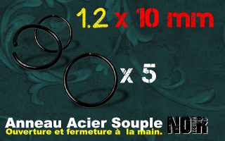 Lot de 5 anneaux souples acier Noir 1.2 x 10 - ouverture main
