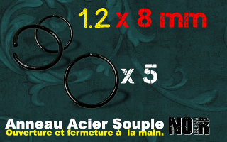 Lot de 5 anneaux souples acier Noir 1.2 x 8 - ouverture main