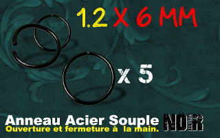Lot de 5 anneaux souples acier Noir 1.2 x 6 - ouverture main