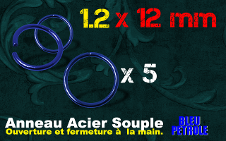 Lot de 5 anneaux souples acier Bleu 1.2 x 12 - ouverture main
