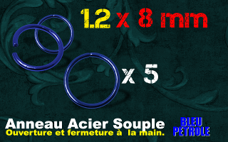 Lot de 5 anneaux souples acier Bleu 1.2 x 8 - ouverture main