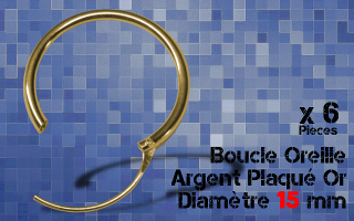 Lot de 6 anneaux , diametre 15 mm - argent plaque Or - ouverture articulee -