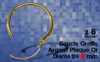 Lot de 6 anneaux , diametre 9 mm - argent plaque Or - ouverture articulee -