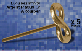 5 bijoux nez argent plaque or -barre a couder - design infinity