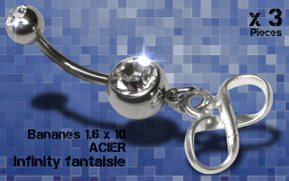 3 bananes acier 1.6 x 10 - double strass boule 5 mm et 8 mm- design infinity fantaisie