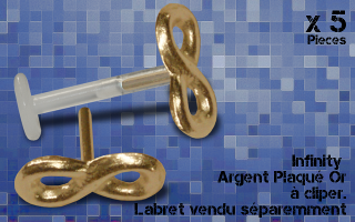 5 accessoires infinity argent plaque or a clipper sur labret (non fourni)