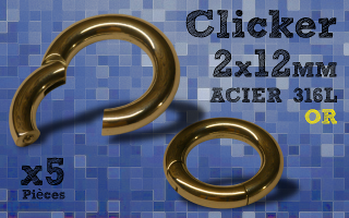 clicker acier 316 dore - 2 x 12 mm- ouverture et fermeture sans pince