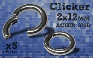 3 Anneaux clicker acier 316 - 2 x 12 mm- ouverture et fermeture sans pince
