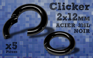 clicker acier 316 noir - 2 x 12 mm- ouverture et fermeture sans pince