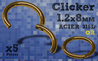 5 Anneaux clicker acier 316 dore - 1.2x8 mm- ouverture et fermeture sans pince
