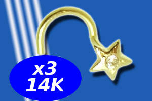lot de 3 bijoux Nez Or jaune 14 K - etoile zircon cristal
