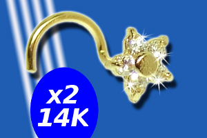 lot de 2 bijoux Nez Or jaune 14 K - fleur zircon strass cristal sertis