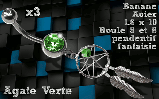 Lot de 3 bananes acier 1.6 x 10 - attrape reve fantaisie agate verte.