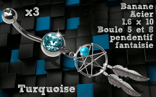 Lot de 3 bananes acier 1.6 x 10 - attrape reve fantaisie turquoise.