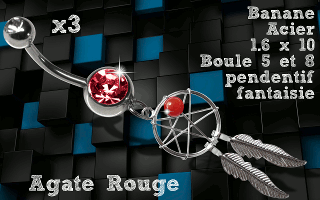 Lot de 3 bananes acier 1.6 x 10 - attrape reve fantaisie agate rouge.