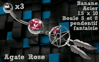 Lot de 3 bananes acier 1.6 x 10 - attrape reve fantaisie agate rose.