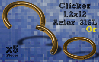 5 Anneaux clicker acier 316 dore - 1.2x12 mm- ouverture et fermeture sans pince