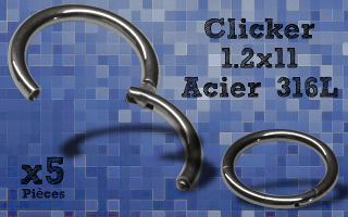 5 Anneaux clicker acier 316 - 1.2x11 mm- ouverture et fermeture sans pince