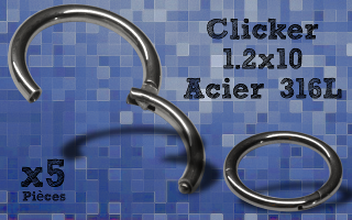 5 Anneaux clicker acier 316 - 1.2x10 mm- ouverture et fermeture sans pince