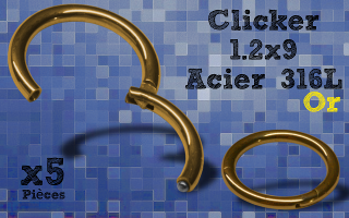 5 Anneaux clicker acier 316 dore - 1.2x9 mm- ouverture et fermeture sans pince