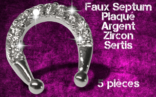 5 faux septum plaque argent zircon sertis cristal