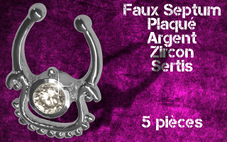 5 faux septum plaque argent zircon sertis cristal