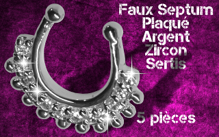 5 faux septum plaque argent zircon sertis cristal