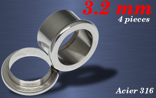 lot de 4 flesh tunnel Acier vissage externe - bords ronds - diametre 3.2 mm