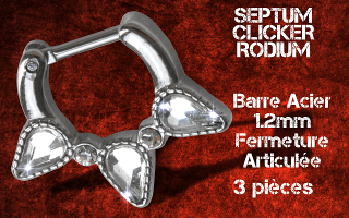 3 Clicker Septum Rodium - barre acier 1.2 - Fermeture articulee