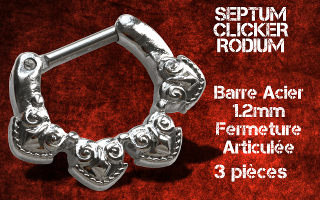 3 Clicker Septum Rodium - barre acier 1.2 - Fermeture articulee