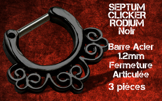 3 Clicker Septum Rodium Noir- barre acier 1.2 - Fermeture articulee