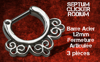 3 Clicker Septum Rodium - barre acier 1.2 - Fermeture articulee