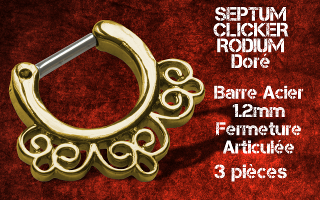 3 Clicker Septum Rodium Dore- barre acier 1.2 - Fermeture articulee