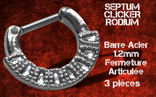 3 Clicker Septum Rodium - barre acier 1.2 - Fermeture articulee