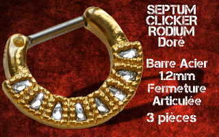 3 Clicker Septum Rodium Dore - barre acier 1.2 - Fermeture articulee