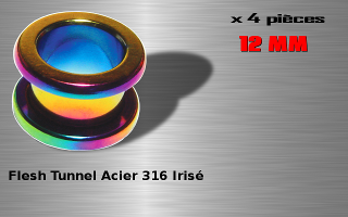 Lot de 4 flesh tunnel vissage acier 316 L irise - diametre 12 mm