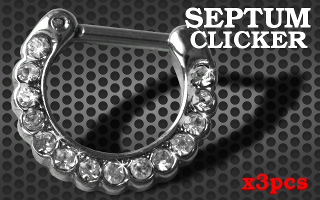 3 Clicker Septum Rodium - barre acier 1.2 - Fermeture articulee