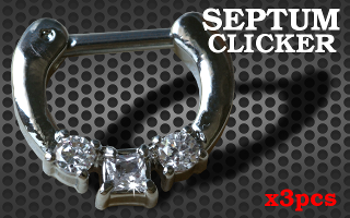 3 Clicker Septum Rodium - barre acier 1.2 - Fermeture articulee-zircon serti