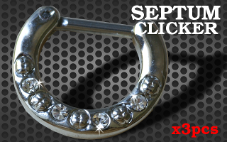 3 Clicker Septum Rodium - barre acier 1.2 - Fermeture articulee