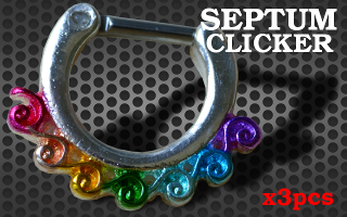 3 Clicker Septum Rodium irise- barre acier 1.2 - Fermeture articulee