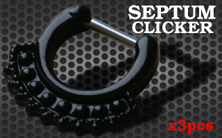 3 Clicker Septum Rodium Noir- barre acier 1.2 - Fermeture articulee