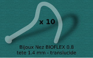 lot de 10 bijoux de nez courbe bioflex translucide - 0.8 - tete 1.4 ideal pour dissimuler