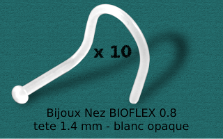 lot de 10 bijoux de nez courbe bioflex blanc opaque - 0.8 - tete 1.4 ideal pour dissimuler