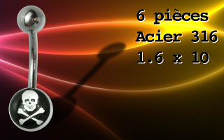 Lot de 6 bananes Acier 316 1.6 x 10 - logo pirate